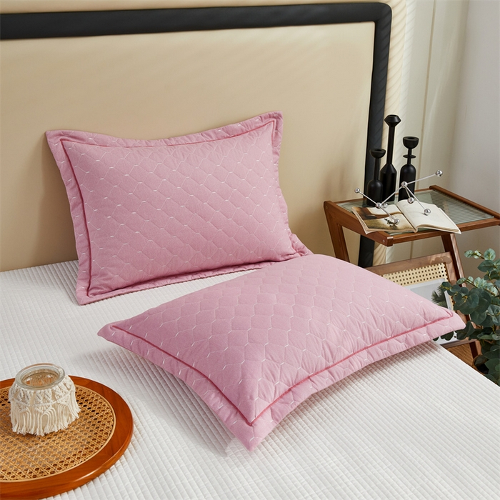 91家纺网 家纺一手货源 找家纺 杜先生 2023新款纯色活性磨毛全棉刺绣夹棉枕套一对 米粒浅玉