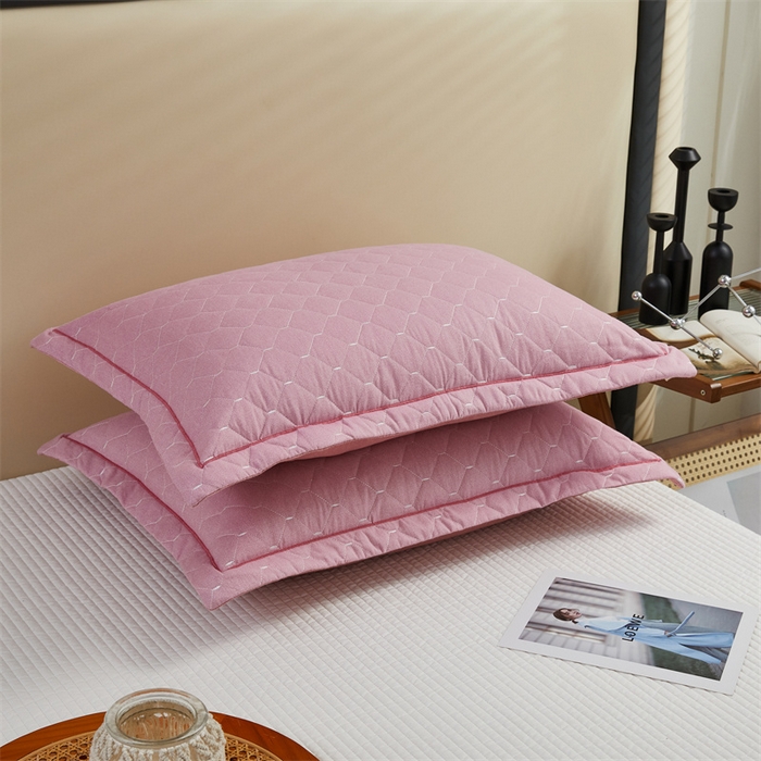 91家纺网 家纺一手货源 找家纺 杜先生 2023新款纯色活性磨毛全棉刺绣夹棉枕套一对 米粒浅玉