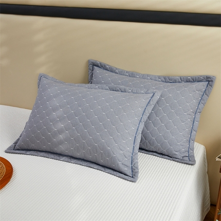 91家纺网 家纺一手货源 找家纺 杜先生 2023新款纯色活性磨毛全棉刺绣夹棉枕套一对 米粒浅灰