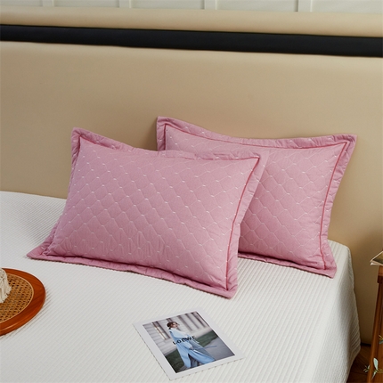 91家纺网 家纺一手货源 找家纺 杜先生 2023新款纯色活性磨毛全棉刺绣夹棉枕套一对 米粒浅玉