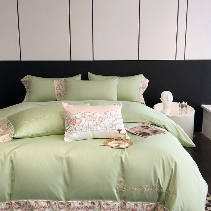 91家纺网 家纺一手货源 找家纺 2023新款爱缦蔷薇系列100支澳棉四件套 初青