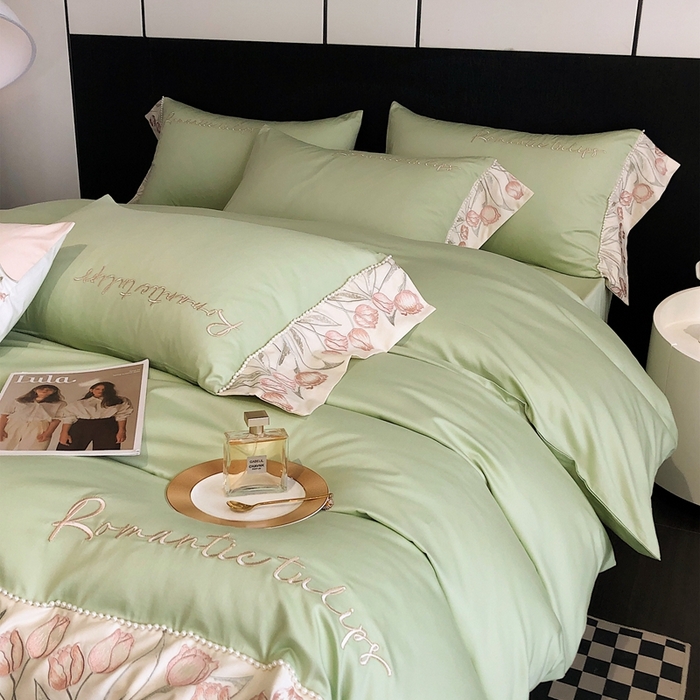 91家纺网 家纺一手货源 找家纺 2023新款爱缦蔷薇系列100支澳棉四件套 初青