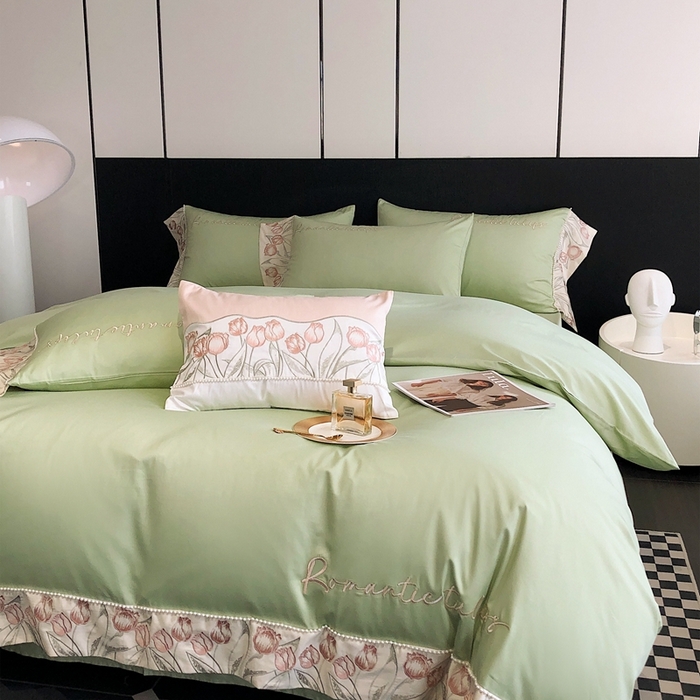 91家纺网 家纺一手货源 找家纺 2023新款爱缦蔷薇系列100支澳棉四件套 初青