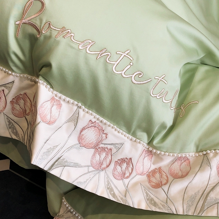 91家纺网 家纺一手货源 找家纺 2023新款爱缦蔷薇系列100支澳棉四件套 初青