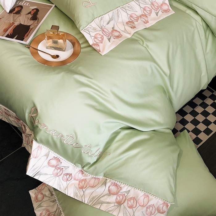 91家纺网 家纺一手货源 找家纺 2023新款爱缦蔷薇系列100支澳棉四件套 初青