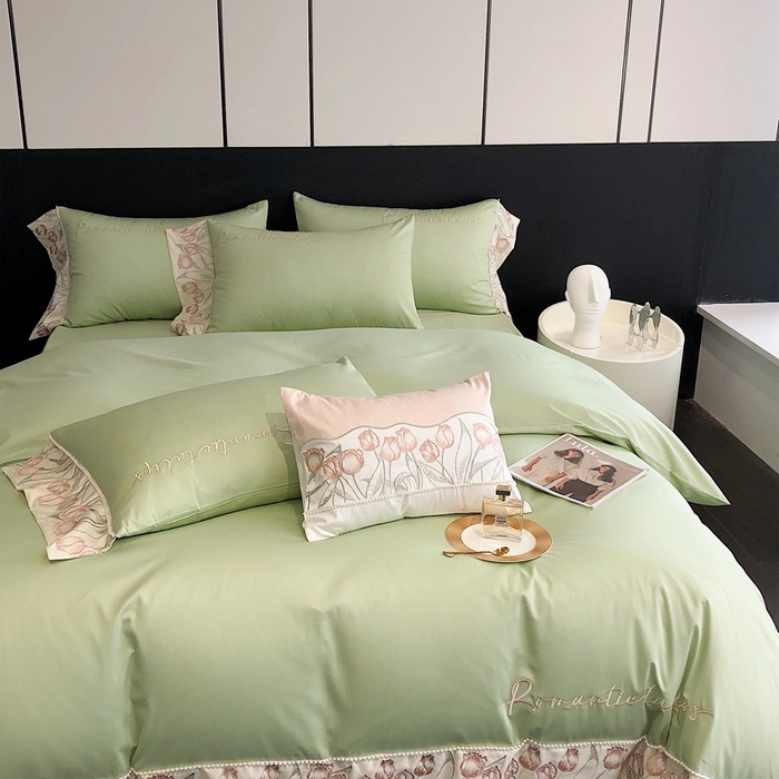 91家纺网 家纺一手货源 找家纺 2023新款爱缦蔷薇系列100支澳棉四件套 初青