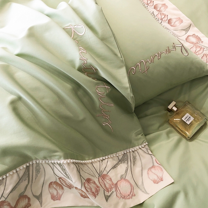 91家纺网 家纺一手货源 找家纺 2023新款爱缦蔷薇系列100支澳棉四件套 初青