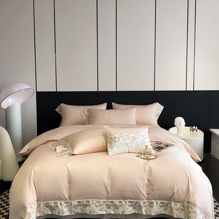 91家纺网 家纺一手货源 找家纺 2023新款爱缦蔷薇系列100支澳棉四件套 沐粉