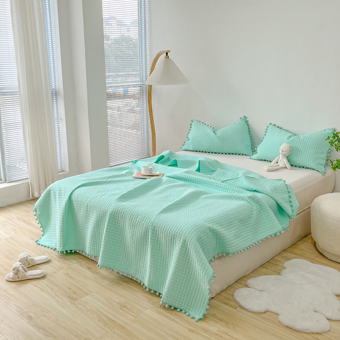 91家纺网 家纺一手货源 找家纺 乐卧2026新款球球边夏凉被-乐趣 乐趣-薄荷绿