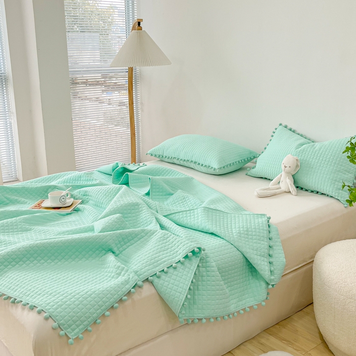 91家纺网 家纺一手货源 找家纺 乐卧2026新款球球边夏凉被-乐趣 乐趣-薄荷绿