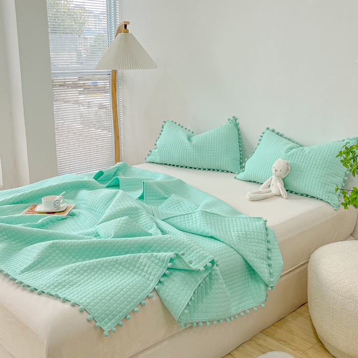 91家纺网 家纺一手货源 找家纺 乐卧2026新款球球边夏凉被-乐趣 乐趣-薄荷绿