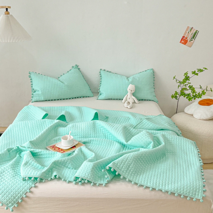 91家纺网 家纺一手货源 找家纺 乐卧2026新款球球边夏凉被-乐趣 乐趣-薄荷绿