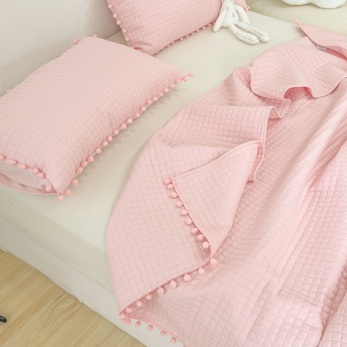 91家纺网 家纺一手货源 找家纺 乐卧2026新款球球边夏凉被-乐趣 乐趣-软桃粉