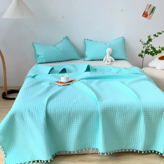 91家纺网 家纺一手货源 找家纺 乐卧2026新款球球边夏凉被-乐趣 乐趣-薄荷绿