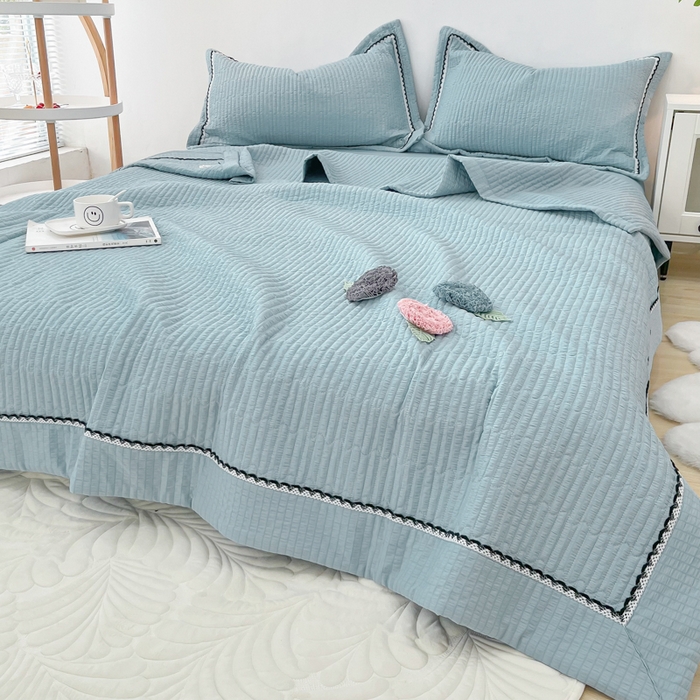 91家纺网 家纺一手货源 找家纺 （总）乐卧 2026新款雅韵蕾丝花边手工花卉夏凉被四件套