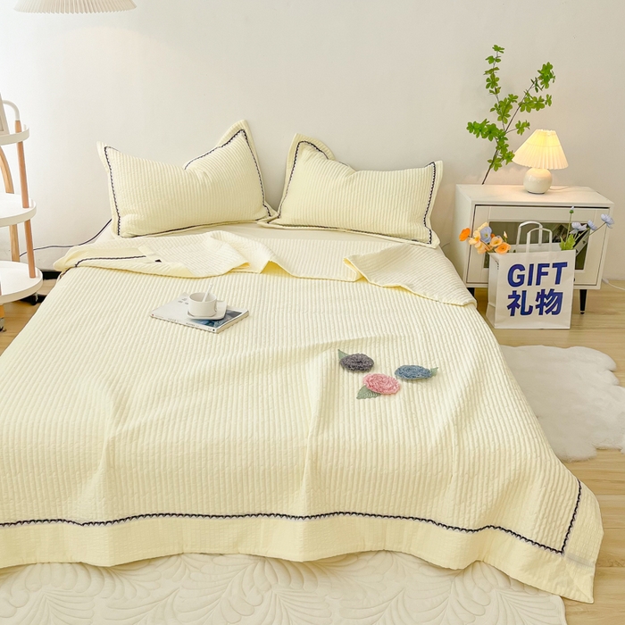 91家纺网 家纺一手货源 找家纺 乐卧 2026新款雅韵蕾丝花边手工花卉夏凉被四件套 黄油色-有花版