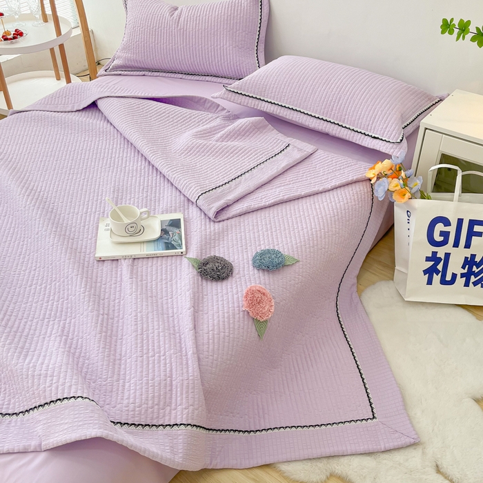 91家纺网 家纺一手货源 找家纺 乐卧 2026新款雅韵蕾丝花边手工花卉夏凉被四件套 兰花色-有花版