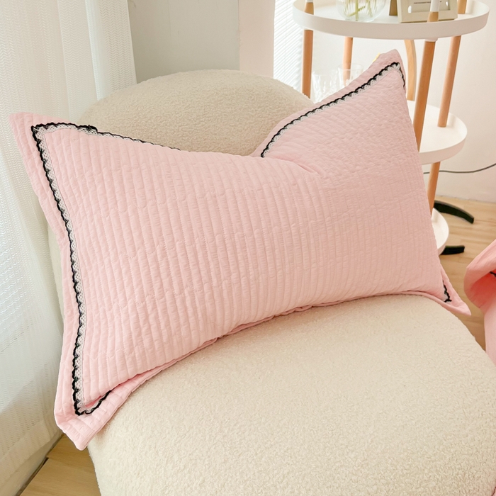 91家纺网 家纺一手货源 找家纺 乐卧 2026新款雅韵蕾丝花边手工花卉夏凉被四件套 樱花粉-有花版