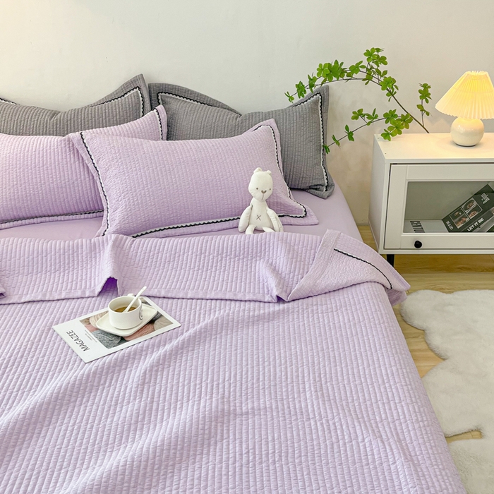 91家纺网 家纺一手货源 找家纺 乐卧  2026新款雅韵蕾丝花边手工花卉夏凉被四件套 兰花色-简版