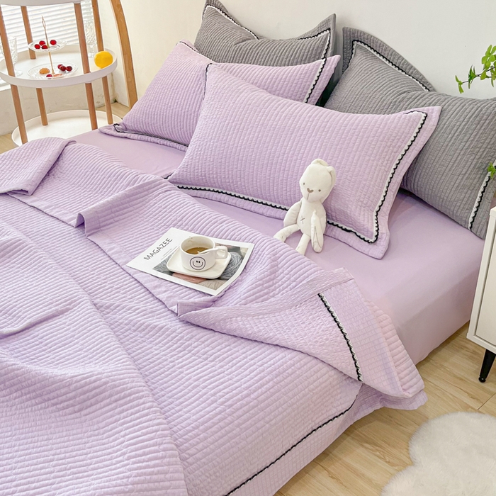 91家纺网 家纺一手货源 找家纺 乐卧  2026新款雅韵蕾丝花边手工花卉夏凉被四件套 兰花色-简版