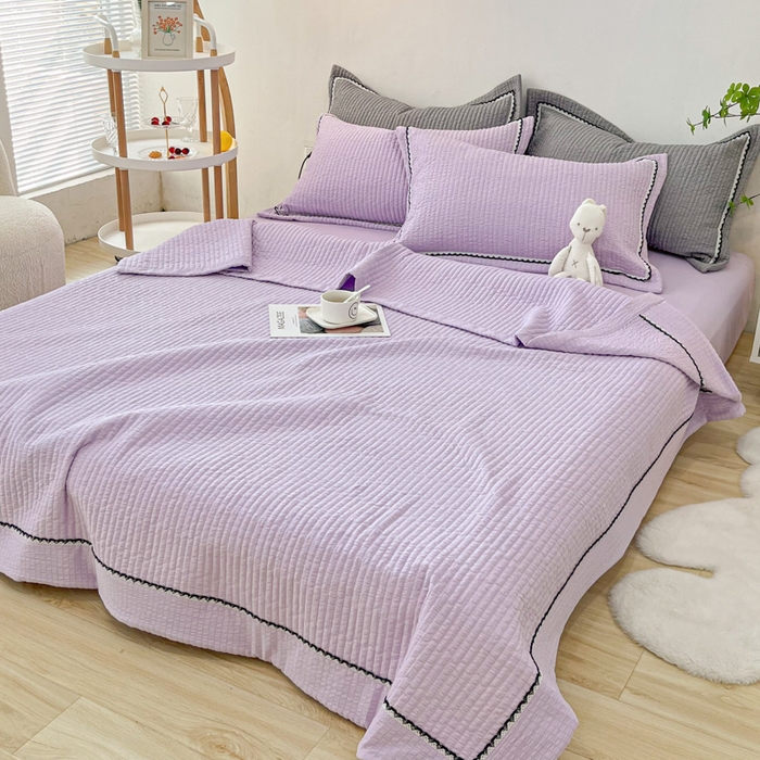 91家纺网 家纺一手货源 找家纺 乐卧  2026新款雅韵蕾丝花边手工花卉夏凉被四件套 兰花色-简版