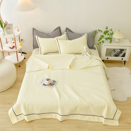 91家纺网 家纺一手货源 找家纺 乐卧  2026新款雅韵蕾丝花边手工花卉夏凉被四件套 黄油色-简版