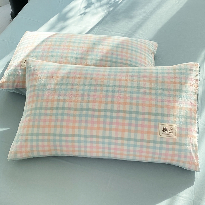 91家纺网 家纺一手货源 找家纺 总 云家2023新款无印风色织全棉纯棉水洗棉系列四件套纯色格子