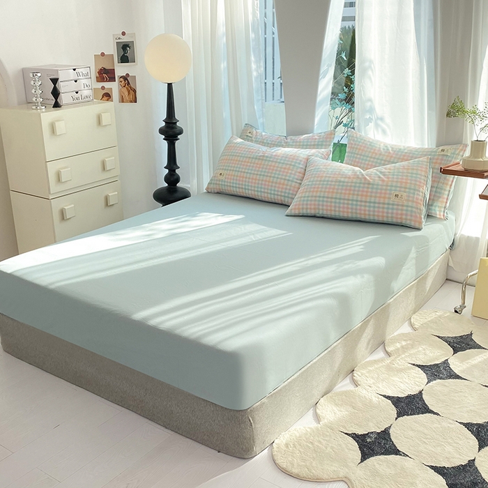 91家纺网 家纺一手货源 找家纺 总 云家2023新款无印风色织全棉纯棉水洗棉系列四件套纯色格子