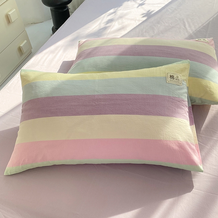 91家纺网 家纺一手货源 找家纺 云家2023无印风色织全棉纯棉水洗棉系列四件套纯色格子 彩虹糖