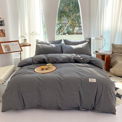 云家2023无印风色织全棉纯棉水洗棉系列四件套纯色格子 低调灰