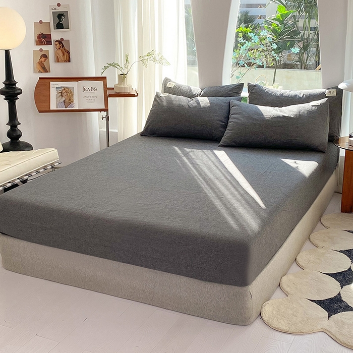 91家纺网 家纺一手货源 找家纺 云家2023无印风色织全棉纯棉水洗棉系列四件套纯色格子 低调灰