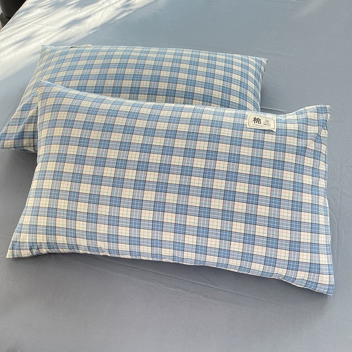 91家纺网 家纺一手货源 找家纺 云家2023无印风色织全棉纯棉水洗棉系列四件套纯色格子 法尔曼蓝