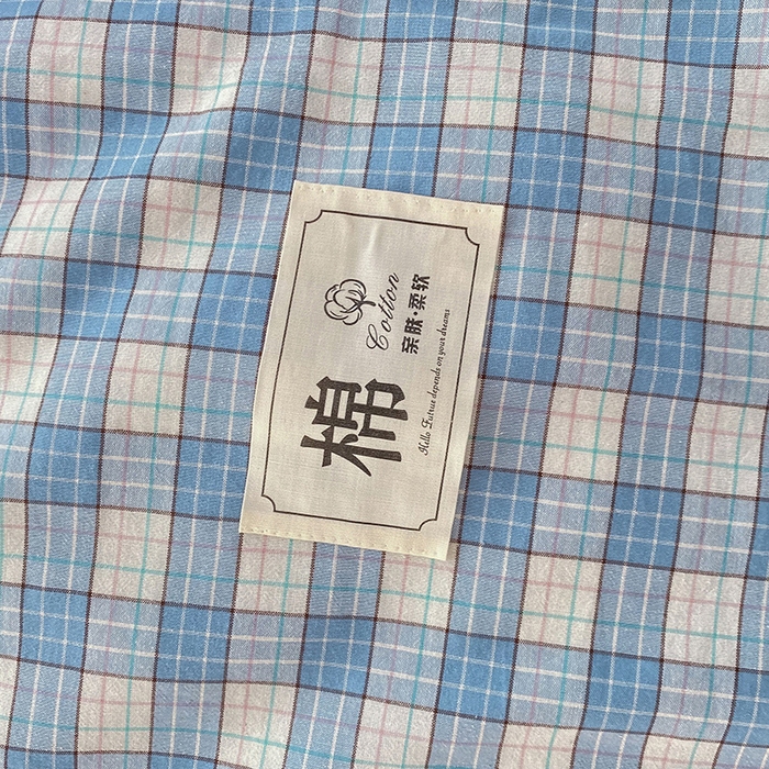 91家纺网 家纺一手货源 找家纺 云家2023无印风色织全棉纯棉水洗棉系列四件套纯色格子 法尔曼蓝