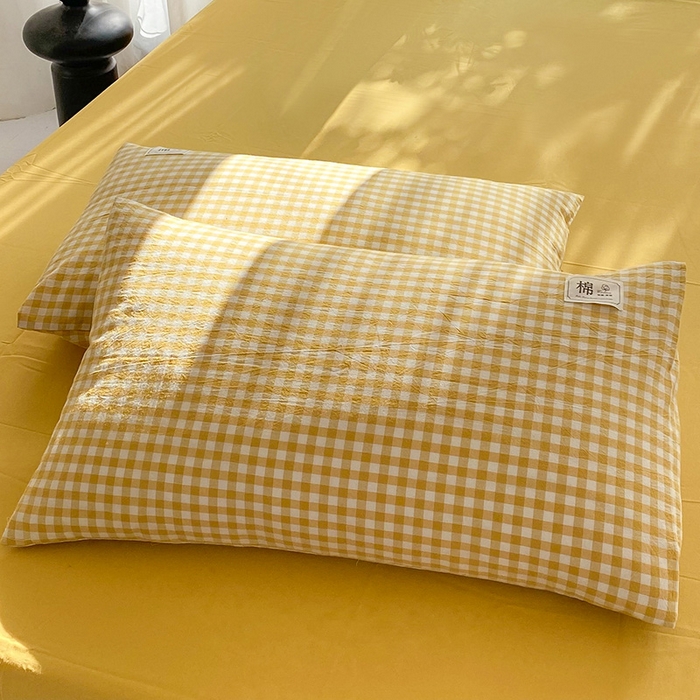 91家纺网 家纺一手货源 找家纺 云家2023无印风色织全棉纯棉水洗棉系列四件套纯色格子 黄小格