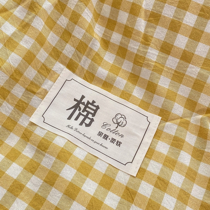 91家纺网 家纺一手货源 找家纺 云家2023无印风色织全棉纯棉水洗棉系列四件套纯色格子 黄小格