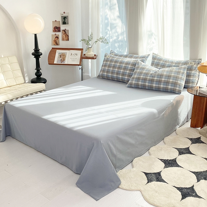 91家纺网 家纺一手货源 找家纺 云家2023无印风色织全棉纯棉水洗棉系列四件套纯色格子 简兮兰