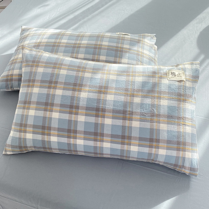 91家纺网 家纺一手货源 找家纺 云家2023无印风色织全棉纯棉水洗棉系列四件套纯色格子 简兮兰