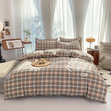 云家2023无印风色织全棉纯棉水洗棉系列四件套纯色格子 洛卡灰