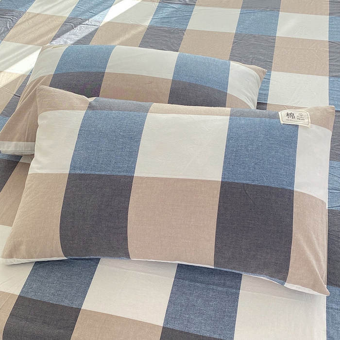 91家纺网 家纺一手货源 找家纺 云家2023无印风色织全棉纯棉水洗棉系列四件套纯色格子 蓝大格