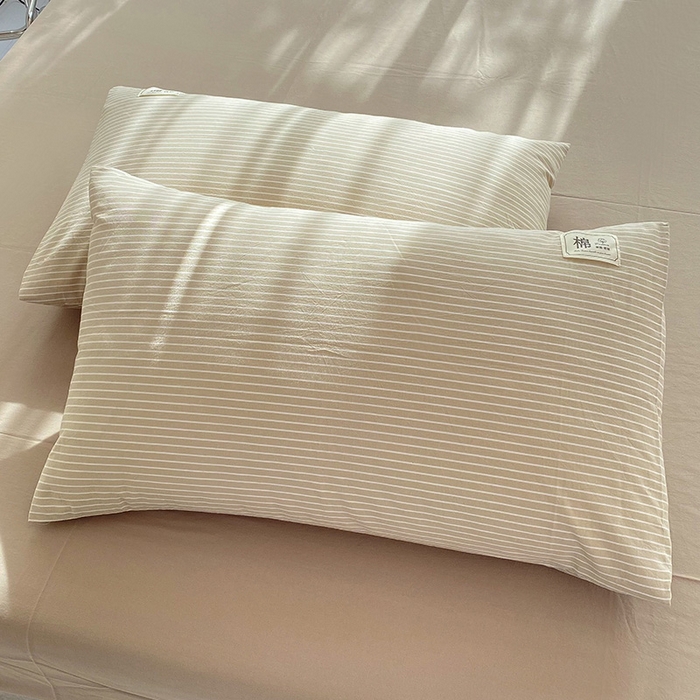 91家纺网 家纺一手货源 找家纺 云家2023无印风色织全棉纯棉水洗棉系列四件套纯色格子 米细条