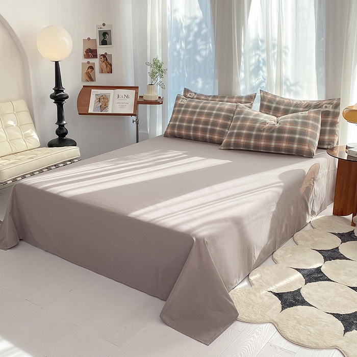 91家纺网 家纺一手货源 找家纺 云家2023无印风色织全棉纯棉水洗棉系列四件套纯色格子 洛卡灰