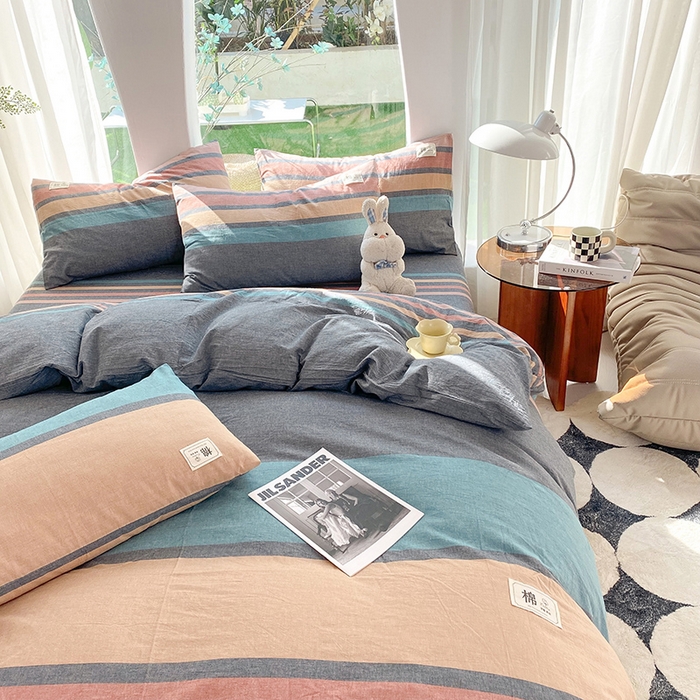 91家纺网 家纺一手货源 找家纺 云家2023无印风色织全棉纯棉水洗棉系列四件套纯色格子 斯诺克