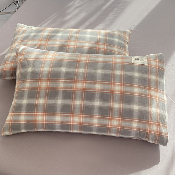 91家纺网 家纺一手货源 找家纺 云家2023无印风色织全棉纯棉水洗棉系列四件套纯色格子 洛卡灰