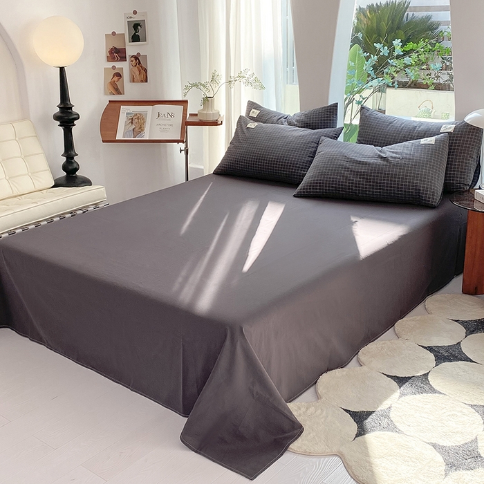 91家纺网 家纺一手货源 找家纺 云家2023无印风色织全棉纯棉水洗棉系列四件套纯色格子 小灰格