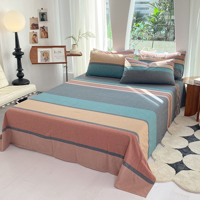 91家纺网 家纺一手货源 找家纺 云家2023无印风色织全棉纯棉水洗棉系列四件套纯色格子 斯诺克