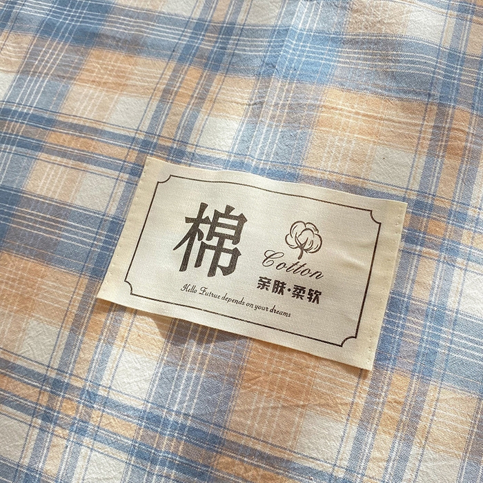 91家纺网 家纺一手货源 找家纺 云家2023无印风色织全棉纯棉水洗棉系列四件套纯色格子 云舒咖