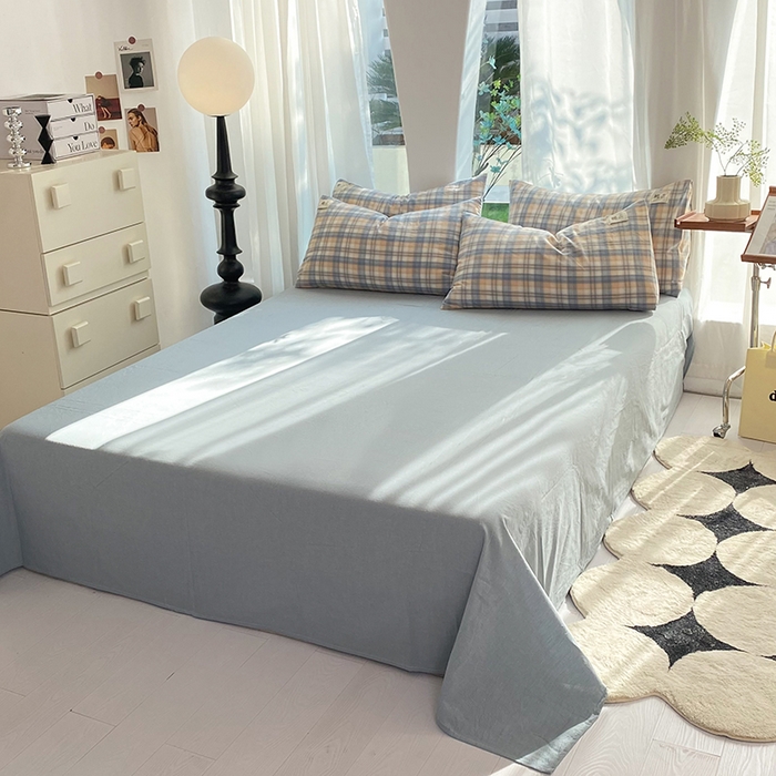 91家纺网 家纺一手货源 找家纺 云家2023无印风色织全棉纯棉水洗棉系列四件套纯色格子 云舒咖