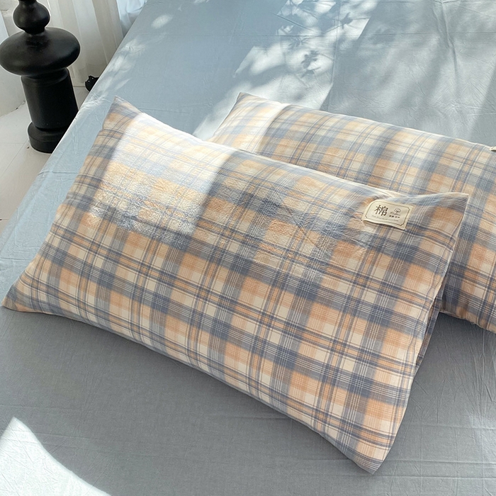 91家纺网 家纺一手货源 找家纺 云家2023无印风色织全棉纯棉水洗棉系列四件套纯色格子 云舒咖