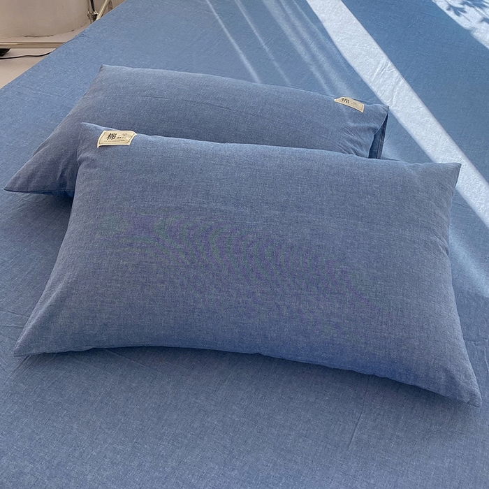 91家纺网 家纺一手货源 找家纺 云家2023无印风色织全棉纯棉水洗棉系列四件套纯色格子 运动蓝