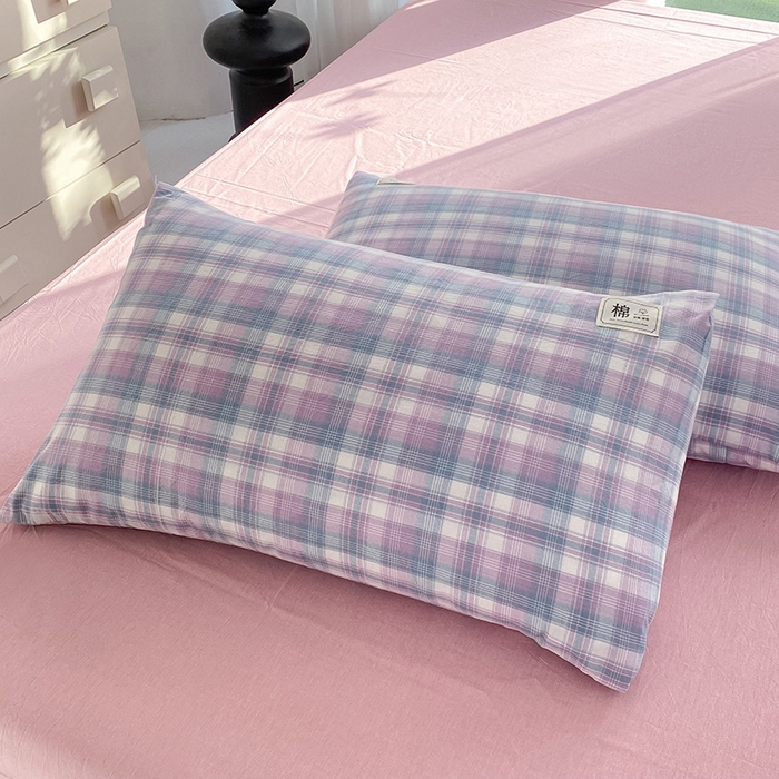 91家纺网 家纺一手货源 找家纺 云家2023无印风色织全棉纯棉水洗棉系列四件套纯色格子 云舒紫